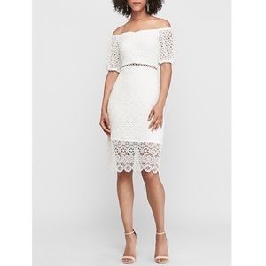 White lace off shoulder informal wedding dress